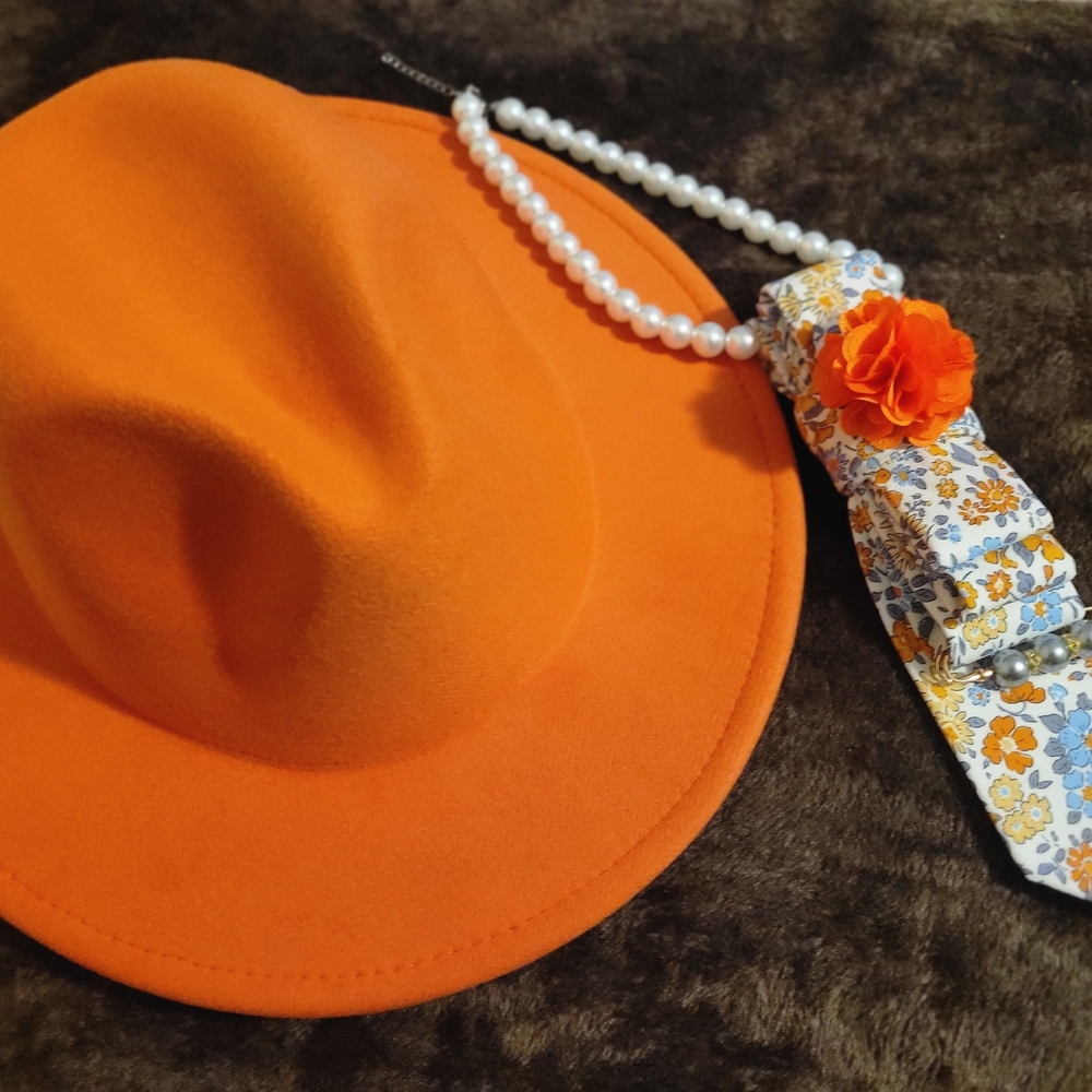 Orange Fedora with Floral Tie